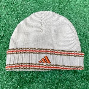 VINTAGE ADIDAS TAN KNIT 3 STRIPE BEANIE TOQUE SNOW CAP